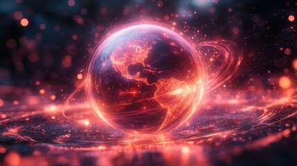 Obraz premium Abstract futuristic glowing neon earth with energy and light swirls