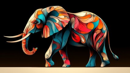 Obraz premium Vibrant elephant in colorful abstract line art for creative design