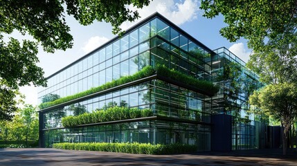 Modern Glass Building with Green Walls