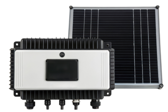 Solar panel with controller isolated with transparent background