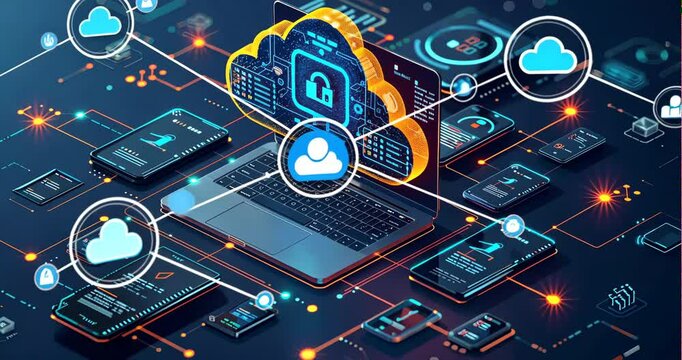 IT specialist managing cloud servers from a laptop