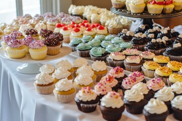 Delightful cupcakes and vibrant flowers arranged beautifully for a festive celebration