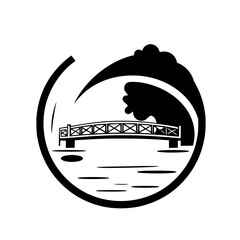 Captivating Black and White Landscape: A Bridge Over Water, Under a Dramatic Wave