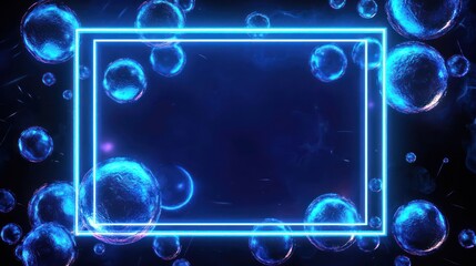 In a futuristic minimalist setting, a dynamic rectangular neon blue outline with floating sphere clusters frames a patch mockup.