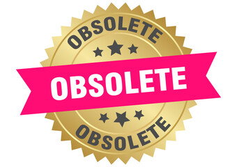 obsolete. obsolete round pink and gold label isolated on transparent background
