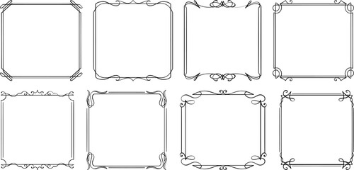 Naklejka premium Elegant Ornamental Square Frame Vector Set – Vintage Decorative Borders, Classic Flourish Design for Invitations, Certificates, Labels, Logos, and Graphic Design