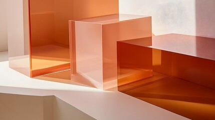 Fototapeta premium Abstract Orange Glass Cubes Minimalist Product Display