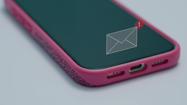 Brand name smart phone mobile receiving mail message, email notification, on screen, 5G, wireless technology.