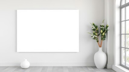 A mockup of a blank wall art canvas with a preview of how it may look once filled with artwork or photography, visual, empty, concept