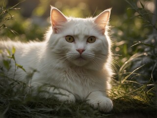 face cat on the grass