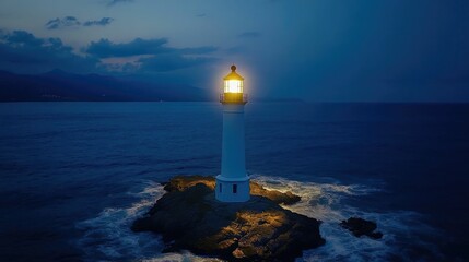 Majestic lighthouse standing tall its golden beam cutting through the dramatic stormy seas serving as a symbol of life s guiding light through challenging times