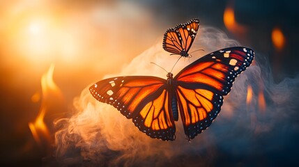 Obraz premium Monarch Butterflies in Smoky Sunset Fire