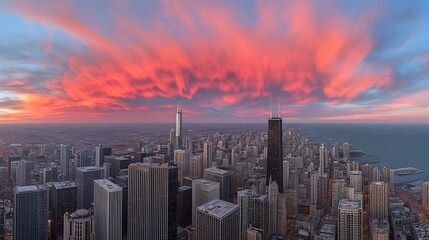 Obraz premium Chicago sunset cityscape panorama