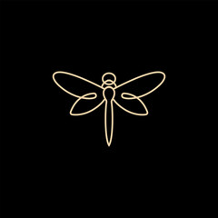 Minimalist Golden Dragonfly Line Style Logo Design