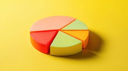 Colorful 3D Pie Chart on Yellow Background: Data Visualization