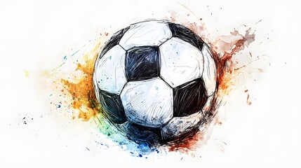 Artistic Watercolor Sketch of a Soccer Ball