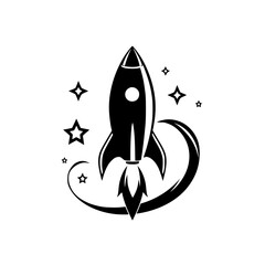 Black Rocket Launching into Space: A Vector Graphic Icon of Space Exploration, Innovation, and the Future