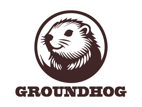 illustration vector logo groundhog on white background view. cute groundhog icon flat on white  background
