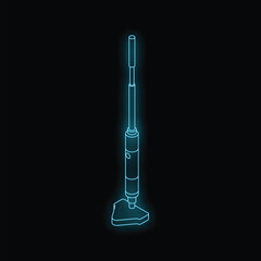 Futuristic neon cordless vacuum cleaner glowing on black background, suitable for cleaning and hygiene concepts