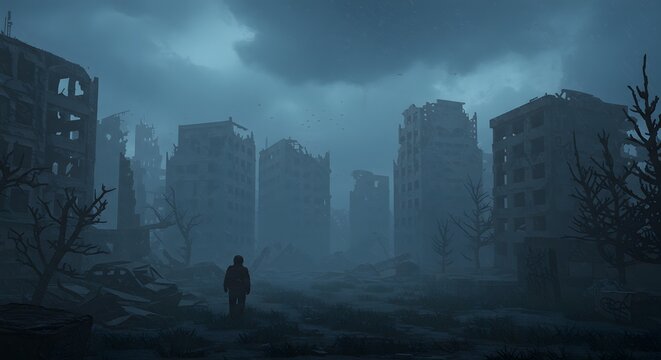 Post Apocalyptic City Ruins Landscape Digital Art