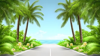 Fototapeta premium Scenic Tropical Road to Ocean Beach Paradise