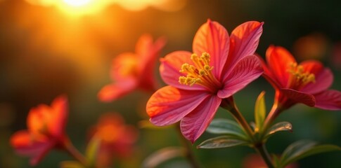 Golden Hour Bloom Vibrant Red Flowers Basking in the Warm Sunset Light
