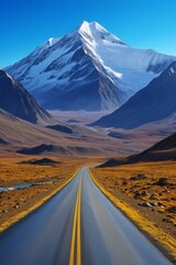arafed road in the middle of a desert with a mountain in the background