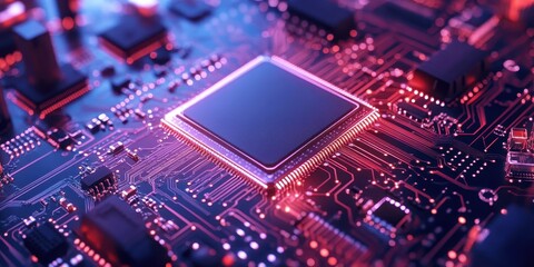 Obraz premium Intricate Details of Semiconductor Fabrication: A Close-Up Look at Cutting-Edge Technology in Action