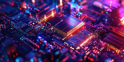 Obraz premium Intricate Details of Semiconductor Fabrication: A Close-Up Look at Cutting-Edge Technology in Action