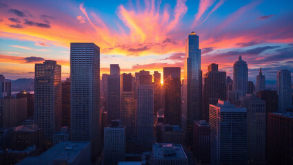 Fototapeta premium Urban Skyline at Sunset