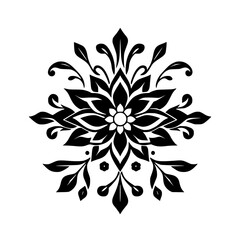 Elegant Black and White Floral Mandala Design: Symmetrical Flower Pattern for Decoration