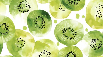 Fototapeta premium Watercolor Painting of Sliced Kiwi Fruit