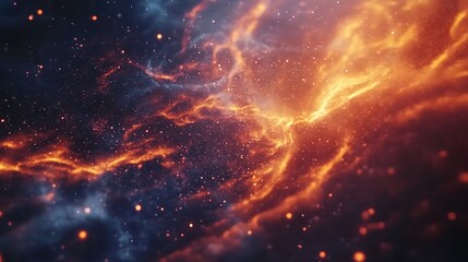 Fototapeta premium Abstract Background with Orange and Blue Swirls and Glowing Particles