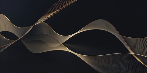 A sophisticated minimalist visual on a jet-black backdrop, Sparse thin intersecting shapes and light wave lines, Contemporary minimalist style