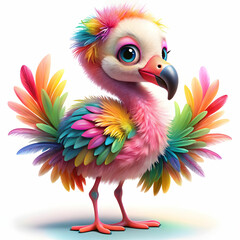 Obraz premium 3D Cute Baby Flamingo with Colorful Feathers - Pink Bird