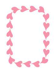 Romantic rectangle Frame from hand drawn hearts. Valentine's day and love border for decorating greeting cards, wedding invitations, poster, banner, cover. Pink flat textbox foe social media