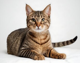Obraz premium closeup of cat with cute happy smile angry face in plain white background
