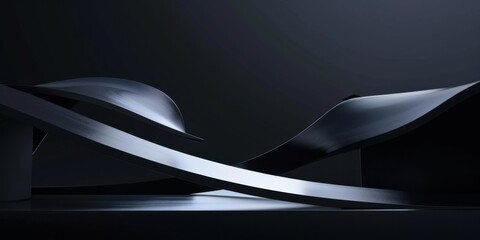 A sophisticated minimalist visual on a jet-black backdrop, Sparse thin intersecting shapes and light wave lines, Contemporary minimalist style