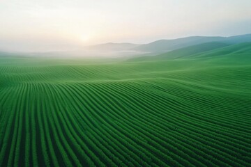 Fototapeta premium Rolling hills at sunrise reveal lush green landscapes