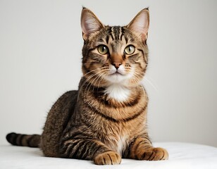 Obraz premium closeup of cat with cute happy smile angry face in plain white background