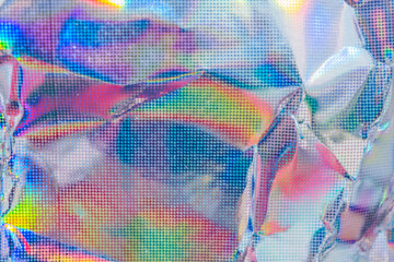 Holographic rainbow wrinkled foil iridescent texture abstract hologram background
