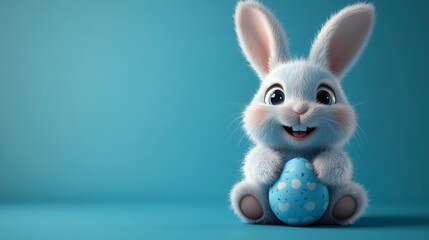 Charming fluffy bunny with a blue egg in vibrant setting