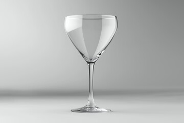 Obraz premium Minimalist wine glass on a neutral gray background with soft lighting and reflections. Modern drinkware and aesthetic concept