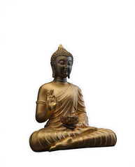 Golden Buddha Statue in Meditative Pose Isolated on White Background