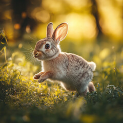Fototapeta premium rabbit on the grass, generative AI illustration