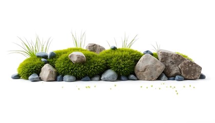 Green Moss Decorative Rocks White Background