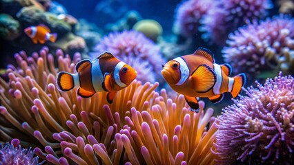 Colorful Clownfish Swimming in Vibrant Underwater Coral Garden