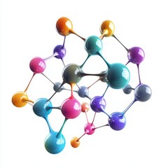 Obraz premium Colorful Molecular Structure with Glossy Spheres and Connections Representing Scientific Concepts in Chemistry and Physics
