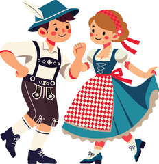 Traditional German Dancer Couple Cartoon