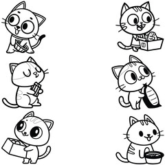 Cartoon Cat bundle line art and illustrator eps